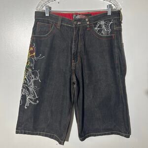 Vintage Y2K Brooklyn Xpress Jean Shorts Crown Embroidered Hip Hop Jorts Mens 34